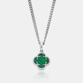 Pendentif en pierre de trèfle malachite (argent)