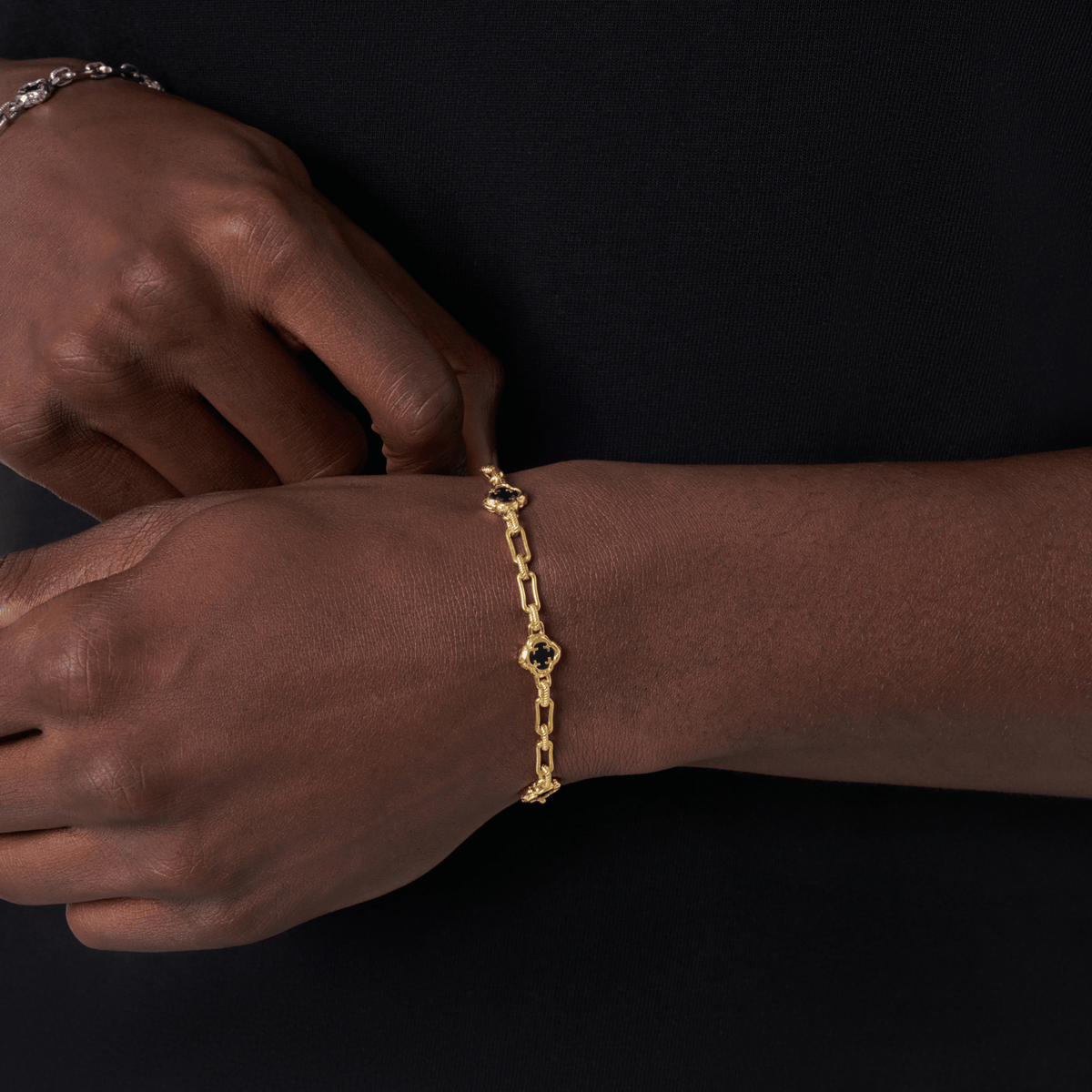 Melted Onyx Clover Stone Bracelet (18ct Gold) | Sterling Silver