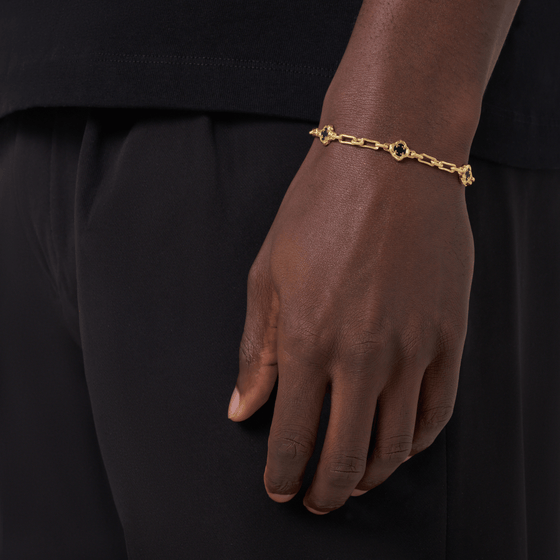 Bracelet trèfle onyx fondu (or 18 carats) | Argent sterling