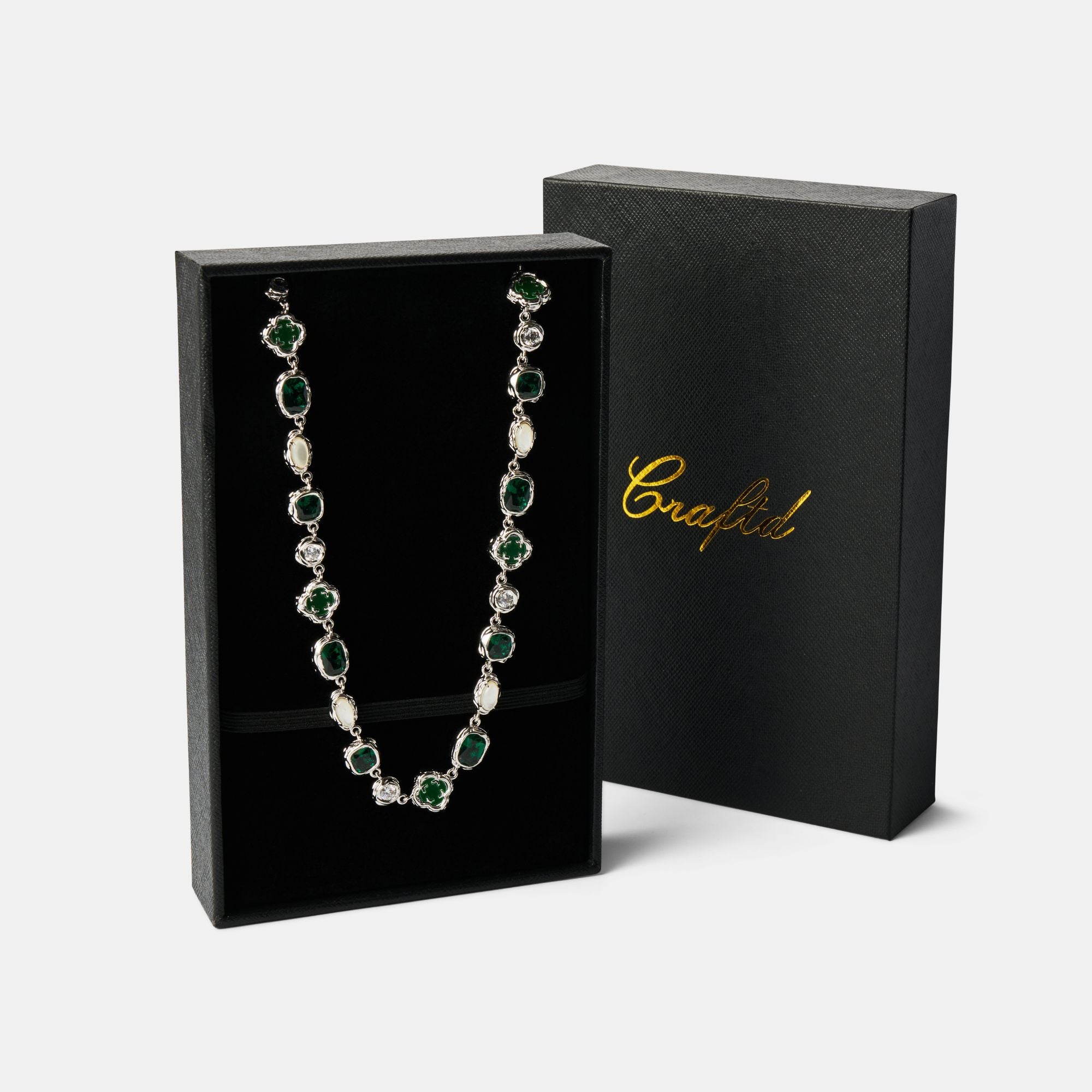 Melted Emerald Gemstone Necklace (Silver)