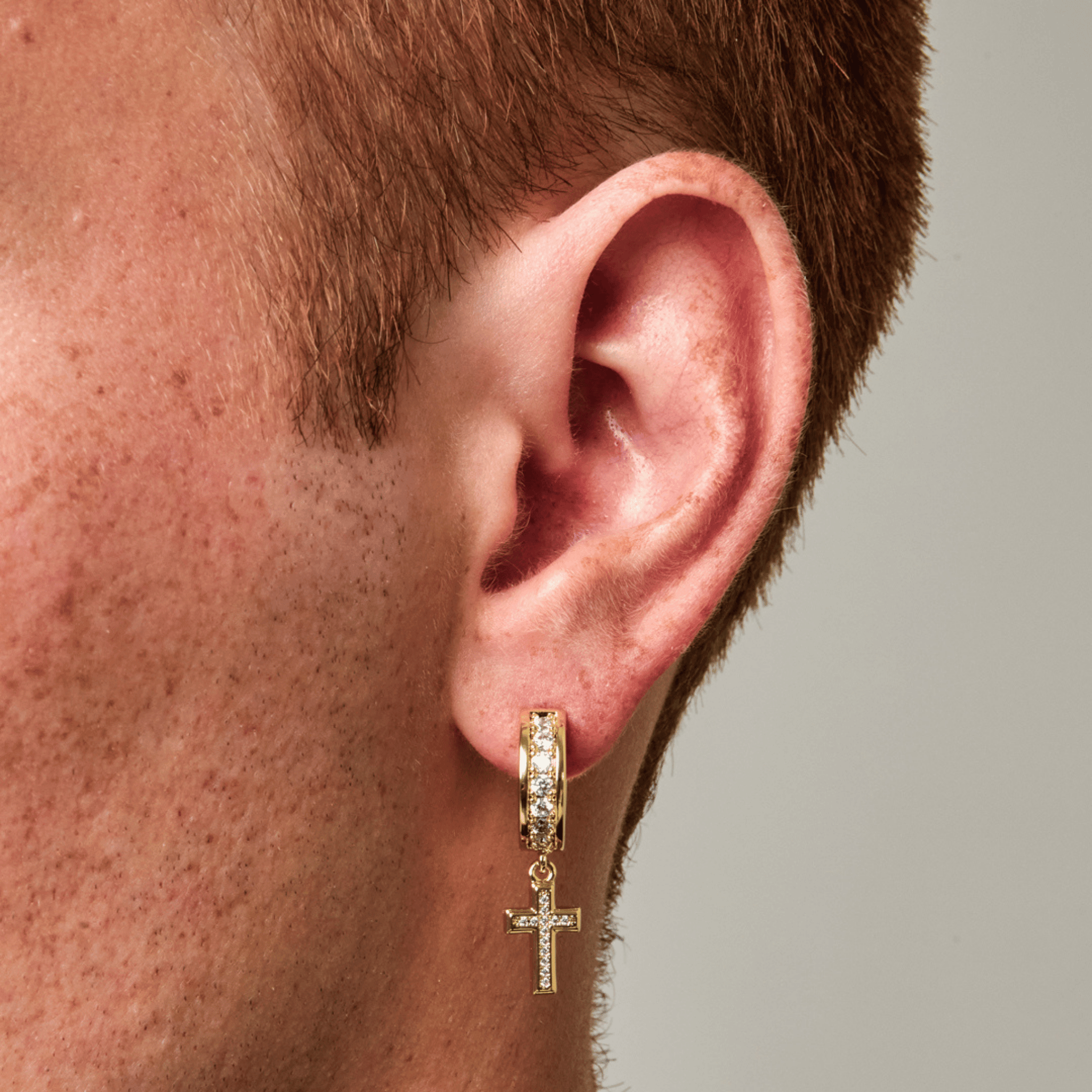 Diamond Cross Hoop Earring (Gold)