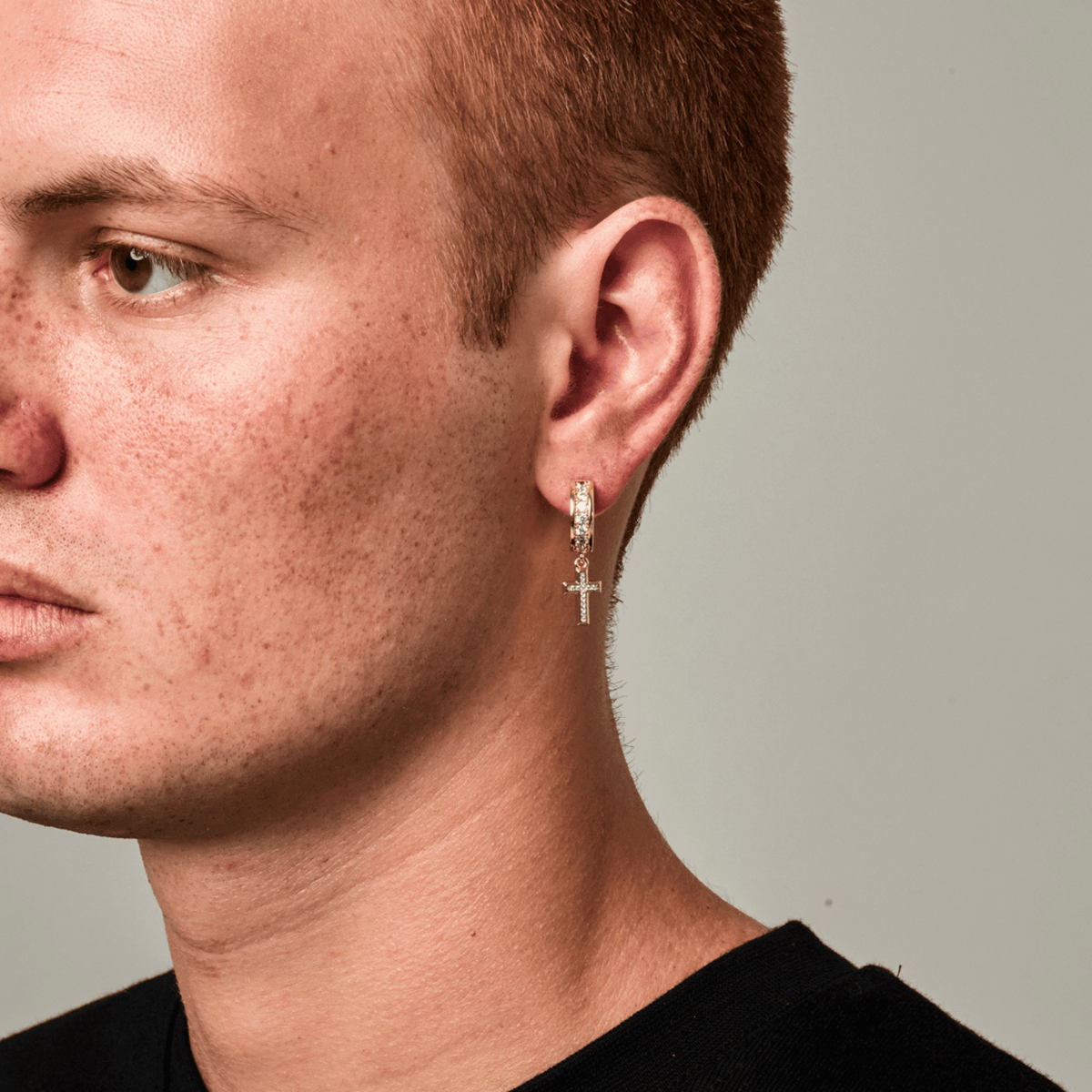 Diamond Cross Hoop Earring (Gold)
