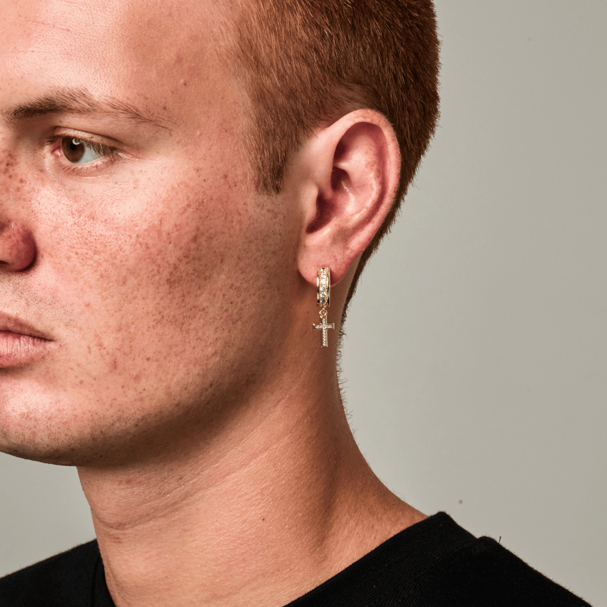 Diamond Cross Hoop Earring (Gold)