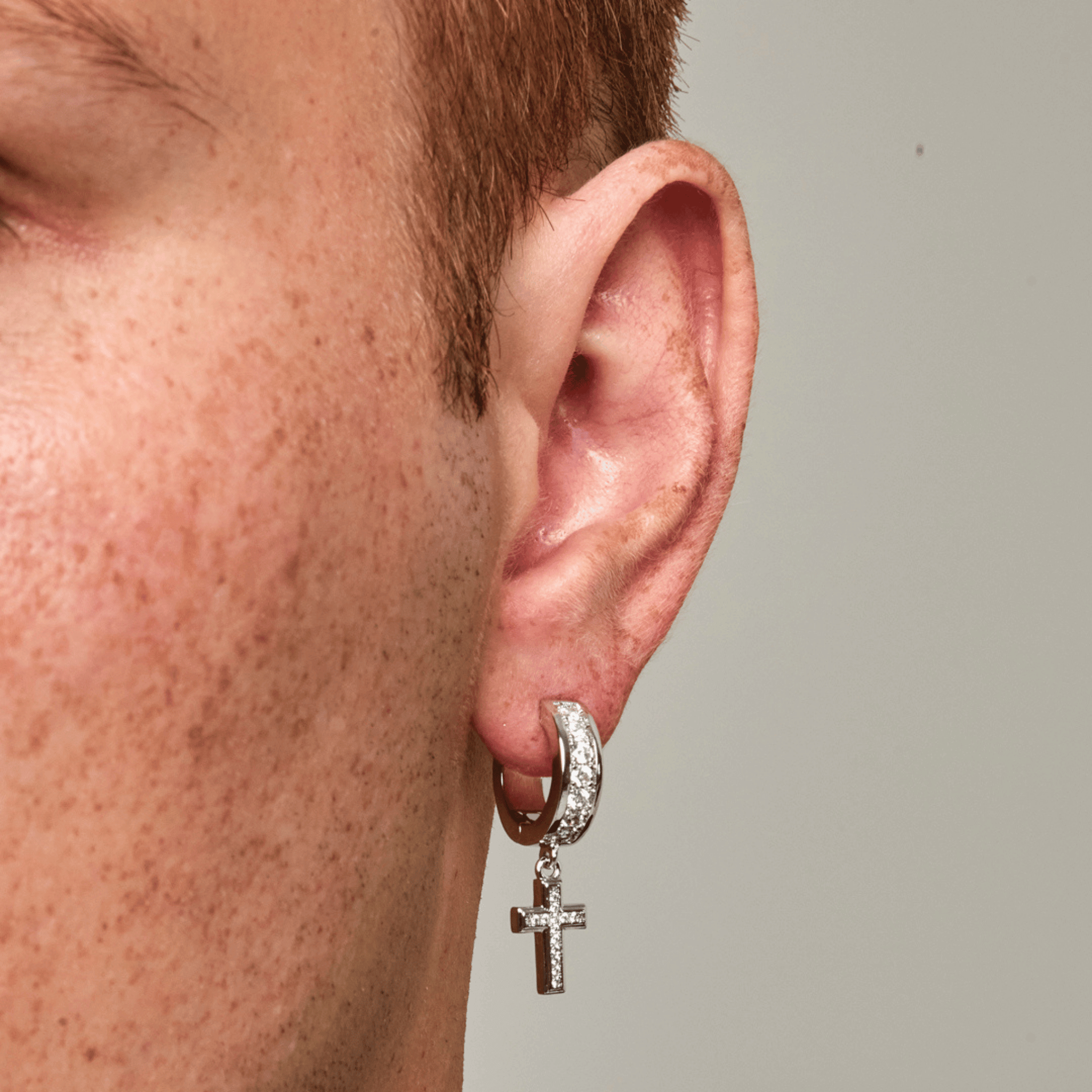 Diamond Cross Hoop Earring (Silver)