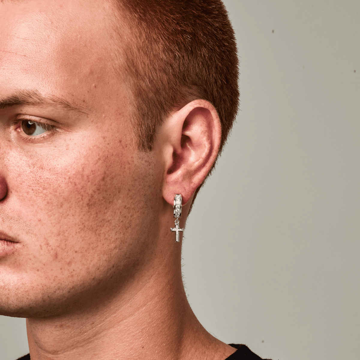 Diamond Cross Hoop Earring (Silver)