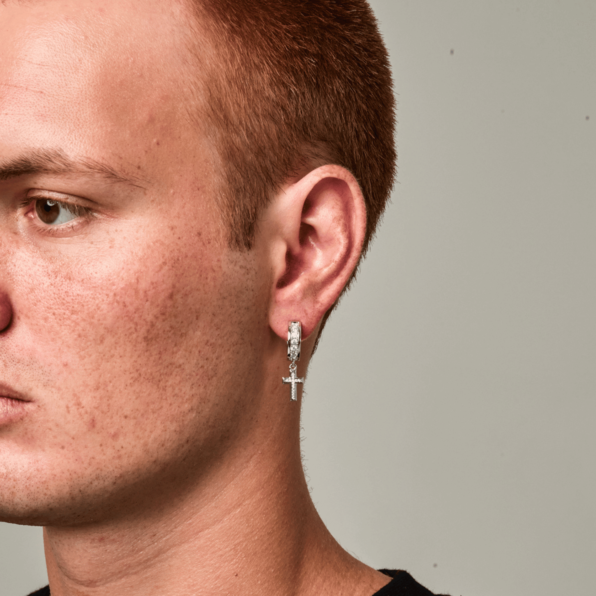 Diamond Cross Hoop Earring (Silver)