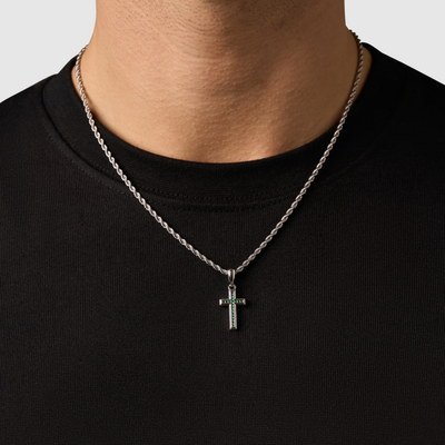 Mini Emerald Stone Cross (Silver)