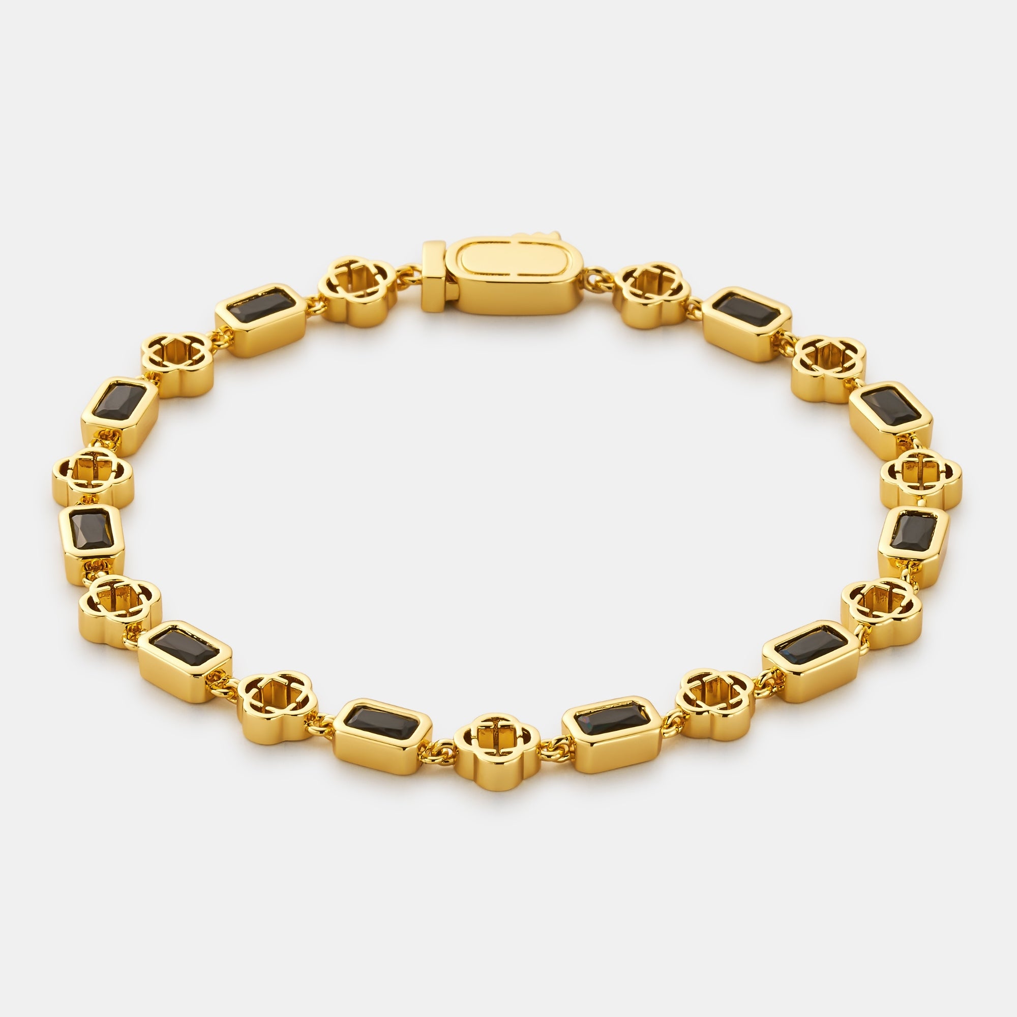 Onyx-Edelstein-Kleeblatt-Armband (Gold)