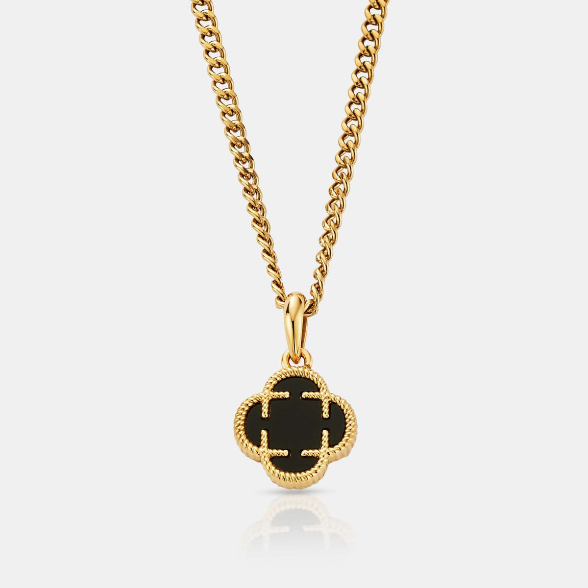CRAFTD London◆Onyx Clover Stone Pendant Onyx Clover Stone Pendant & Chain | Silver | CRAFTD London