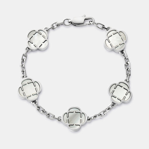 Armband mit weißem Klee-Stein (Silber)