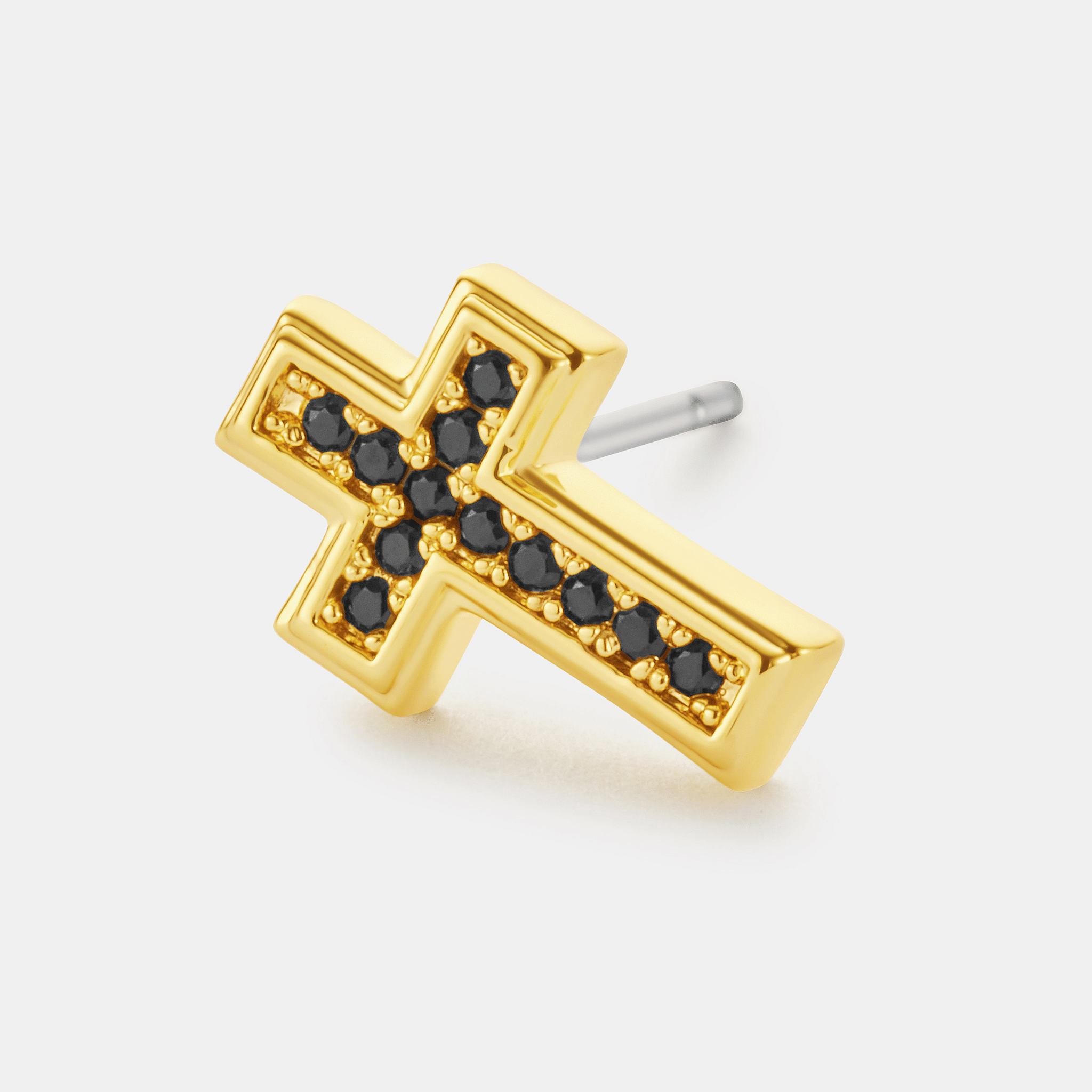 Onyx Cross Stud Earring (Gold)