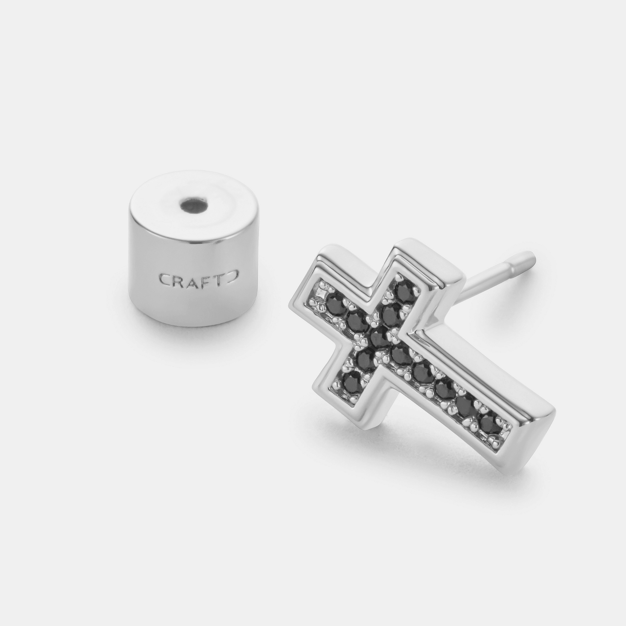 Onyx Cross Stud Earring (Silver)