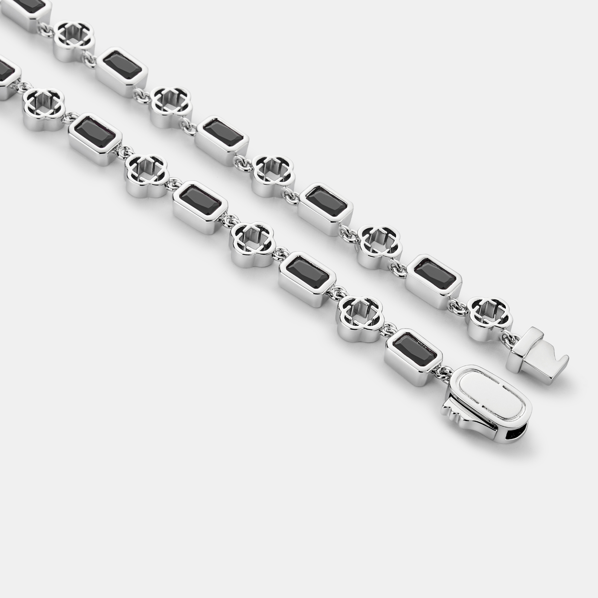 Onyx-Edelstein-Kleeblatt-Armband (Silber)