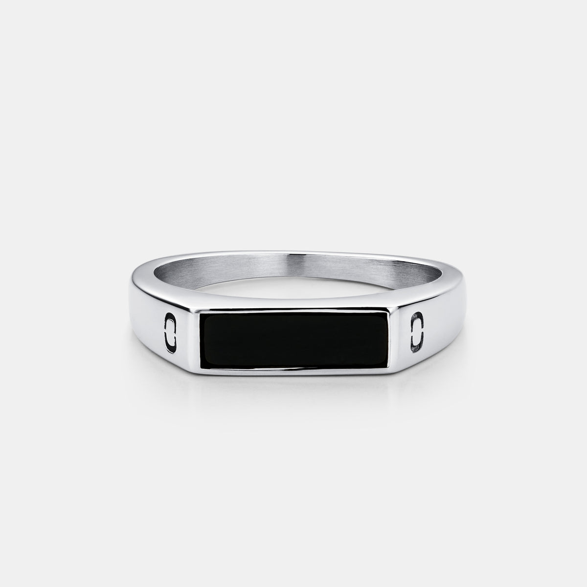 Bague En Argent Massif Avec Onyx Rectangle - Taille 53 - Contour Ajouré - Occasion