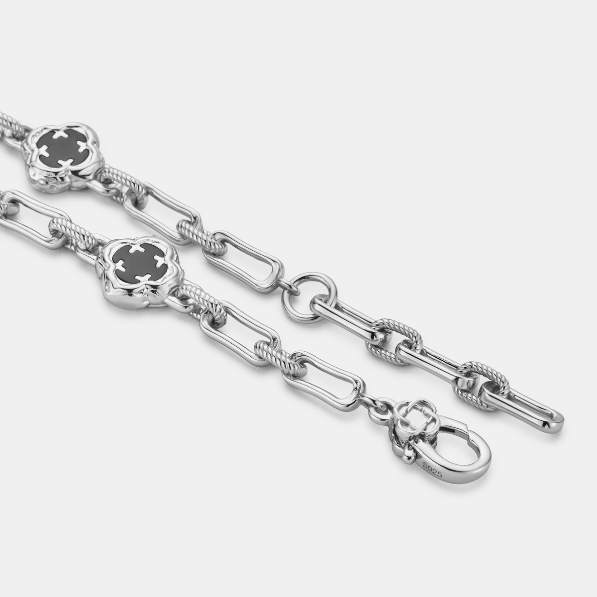 Melted Onyx Clover Stone Bracelet (Silver) | Sterling Silver