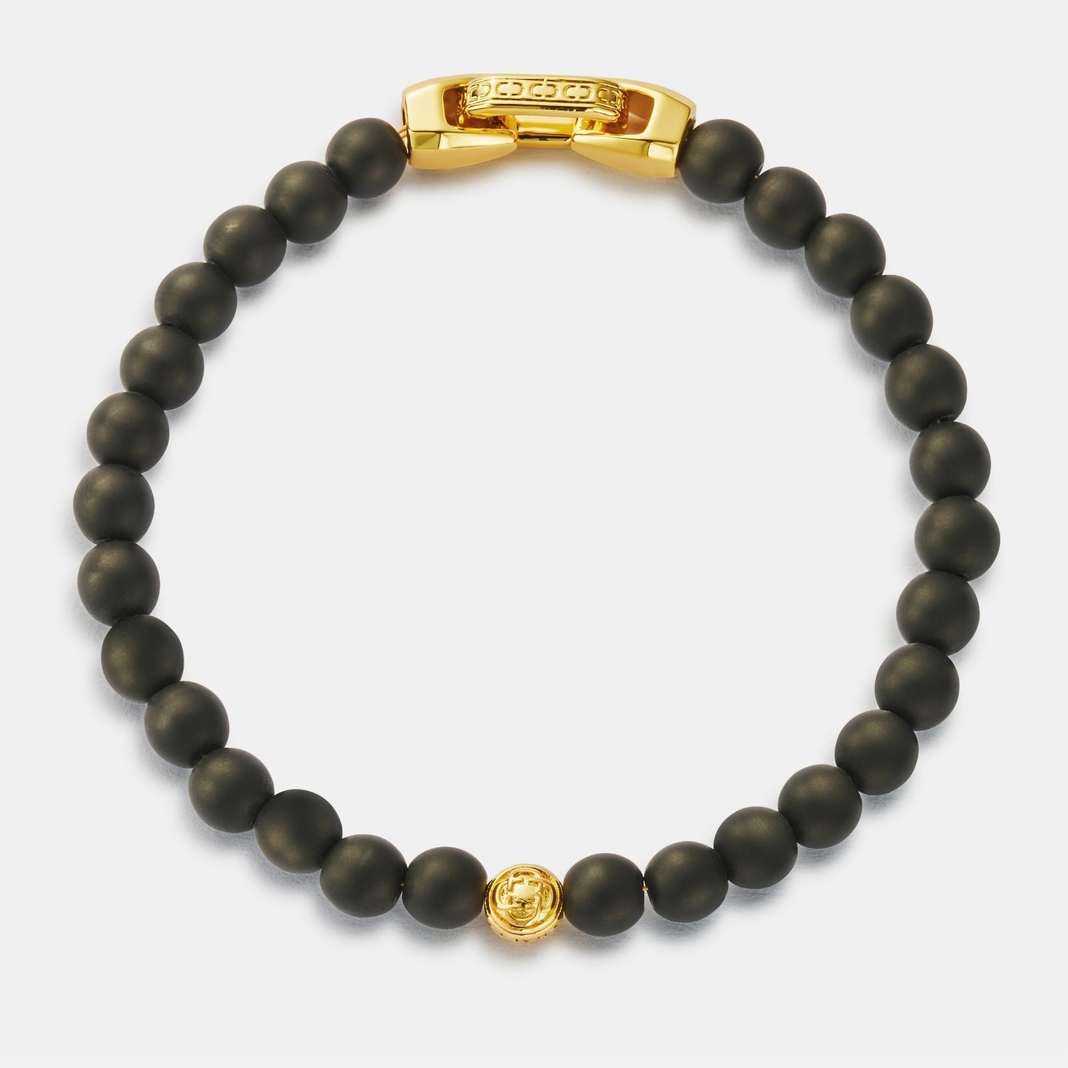 Onyx Bead Lock Bracelet (Gold)