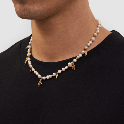 Collier avec pendentif en perles véritables (or)