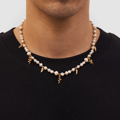 Collier avec pendentif en perles véritables (or)