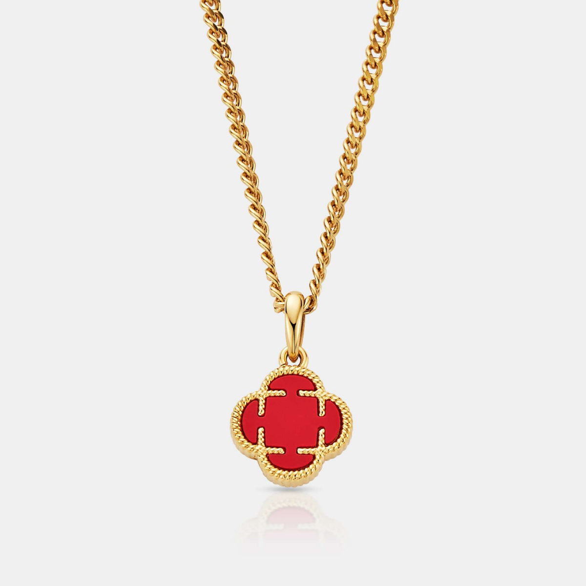 送税込【CRAFTD London】Red Clover Stone Necklace (2色) 国発 Light Red Clover Stone Pendant (Gold)