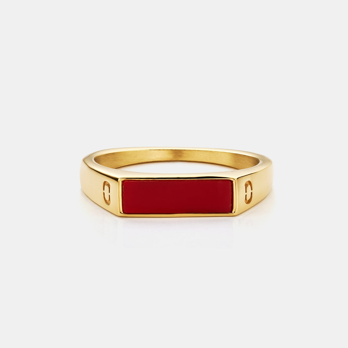 Red Rectangle Stone Signet Ring (Gold)
