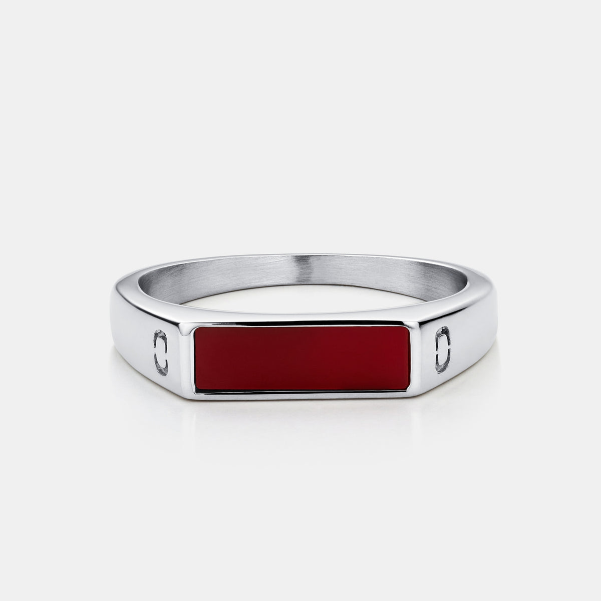 Red Rectangle Stone Signet Ring (Silver)