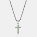 Mini Emerald Stone Cross (Silver)