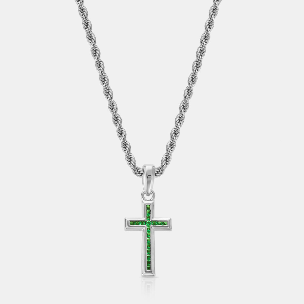 Mini Emerald Stone Cross (Silver)