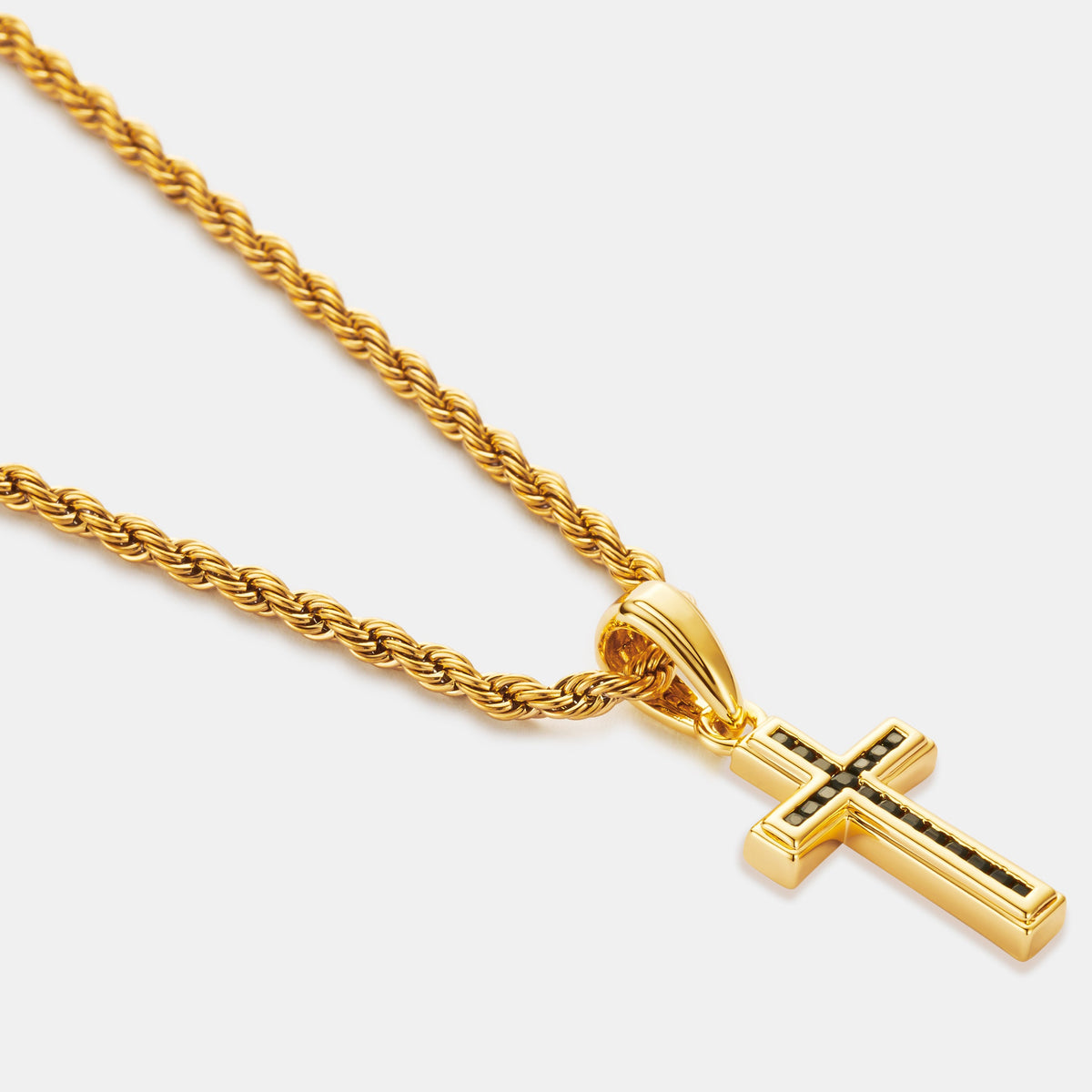 Mini Onyx Stone Cross (Gold)