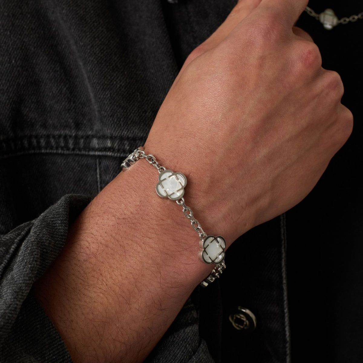 Bracelet en pierre de trèfle blanc (argent)