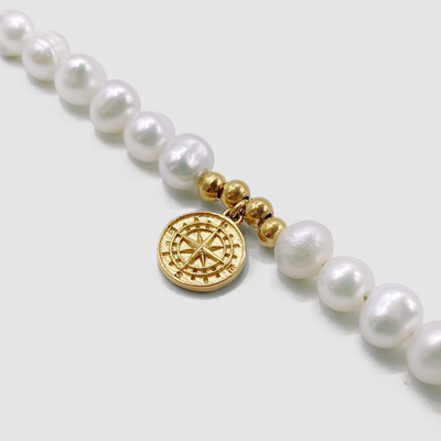 Compass Real Pearl Necklace (Gold)