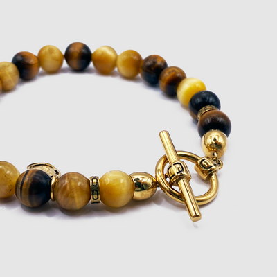 Tigers Eye Bead Bracelet (Gold)