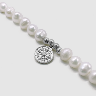 Compass Real Pearl Necklace (Silver)