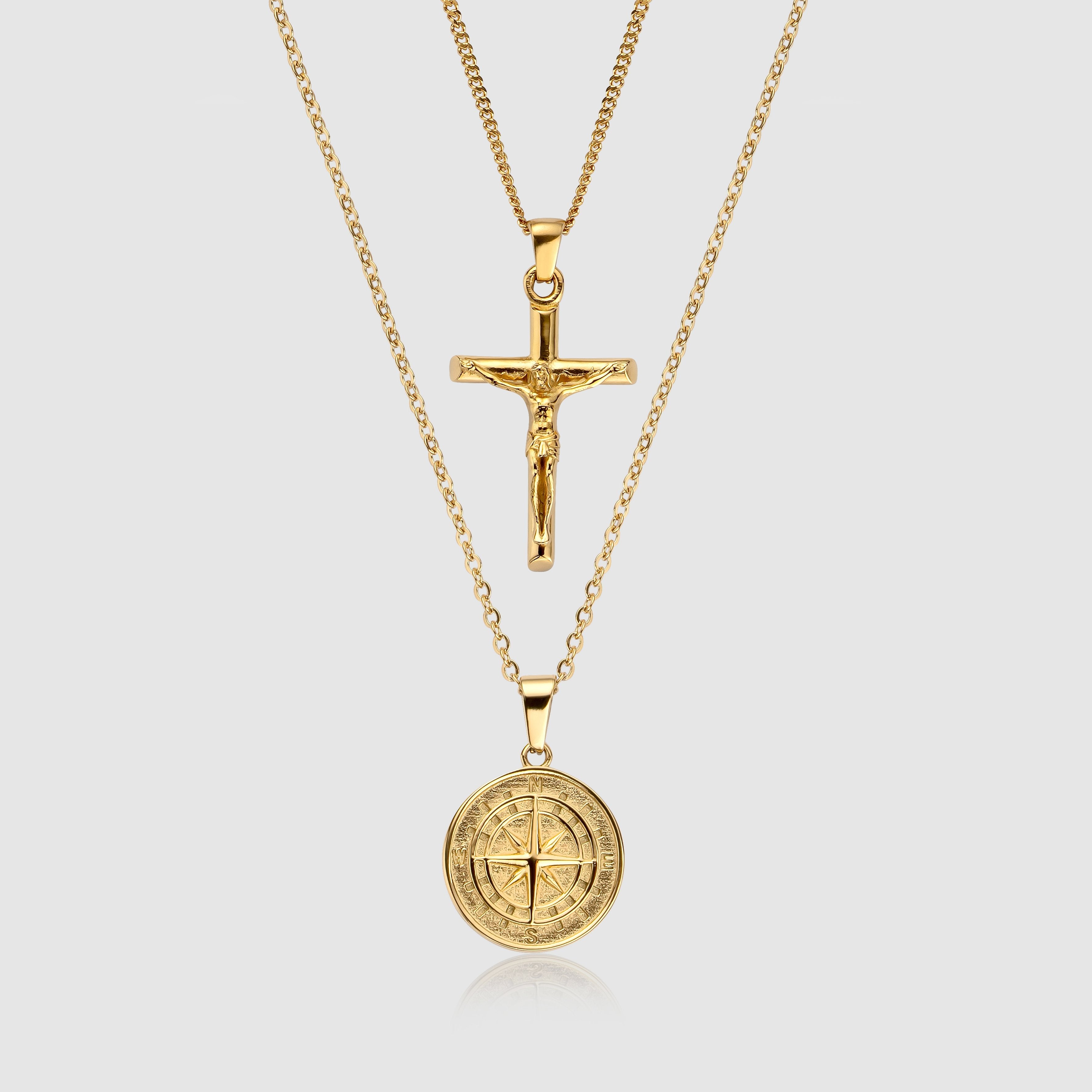 Compass x Crucifix Set (guld)
