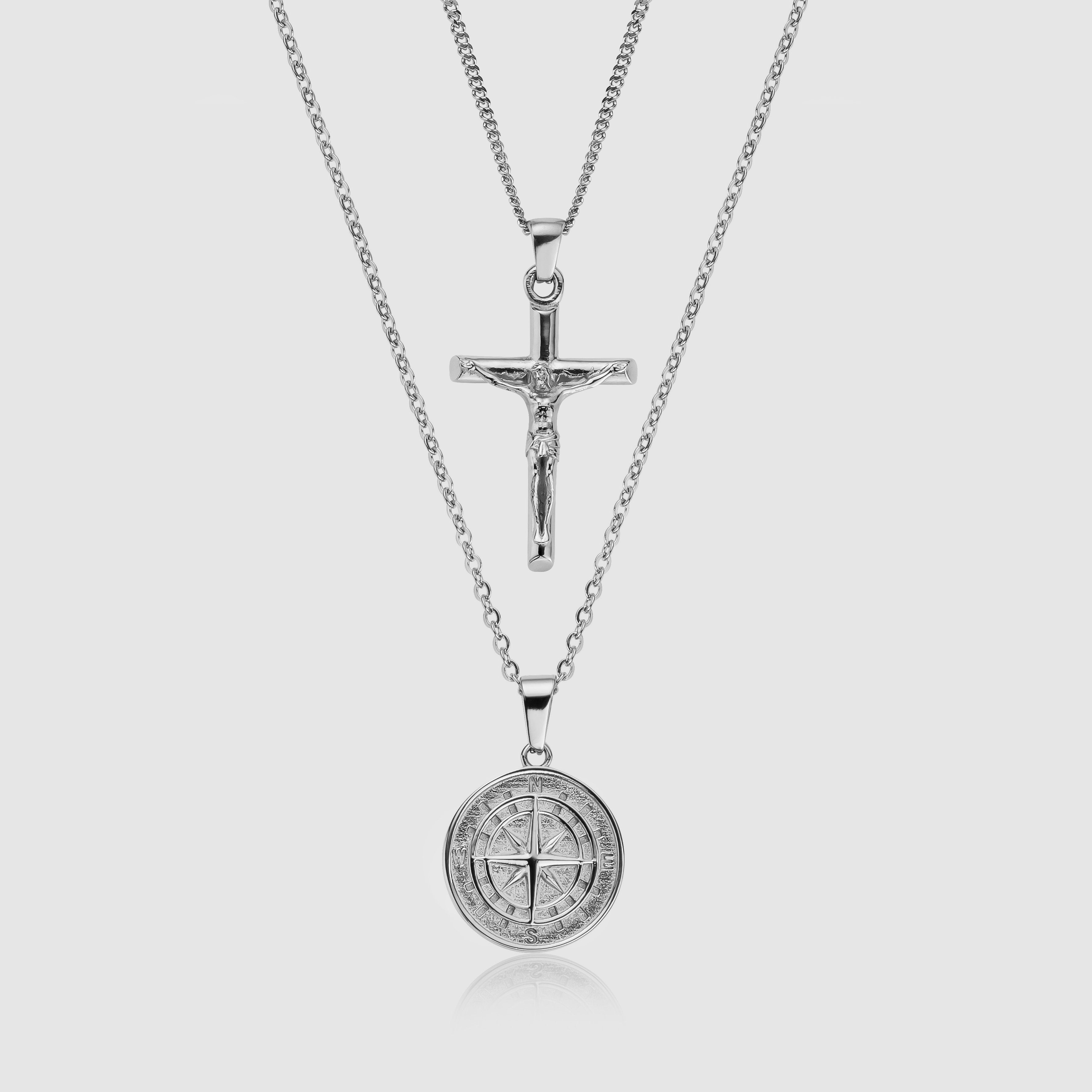 Kompass x Kruzifix-Set (Silber)
