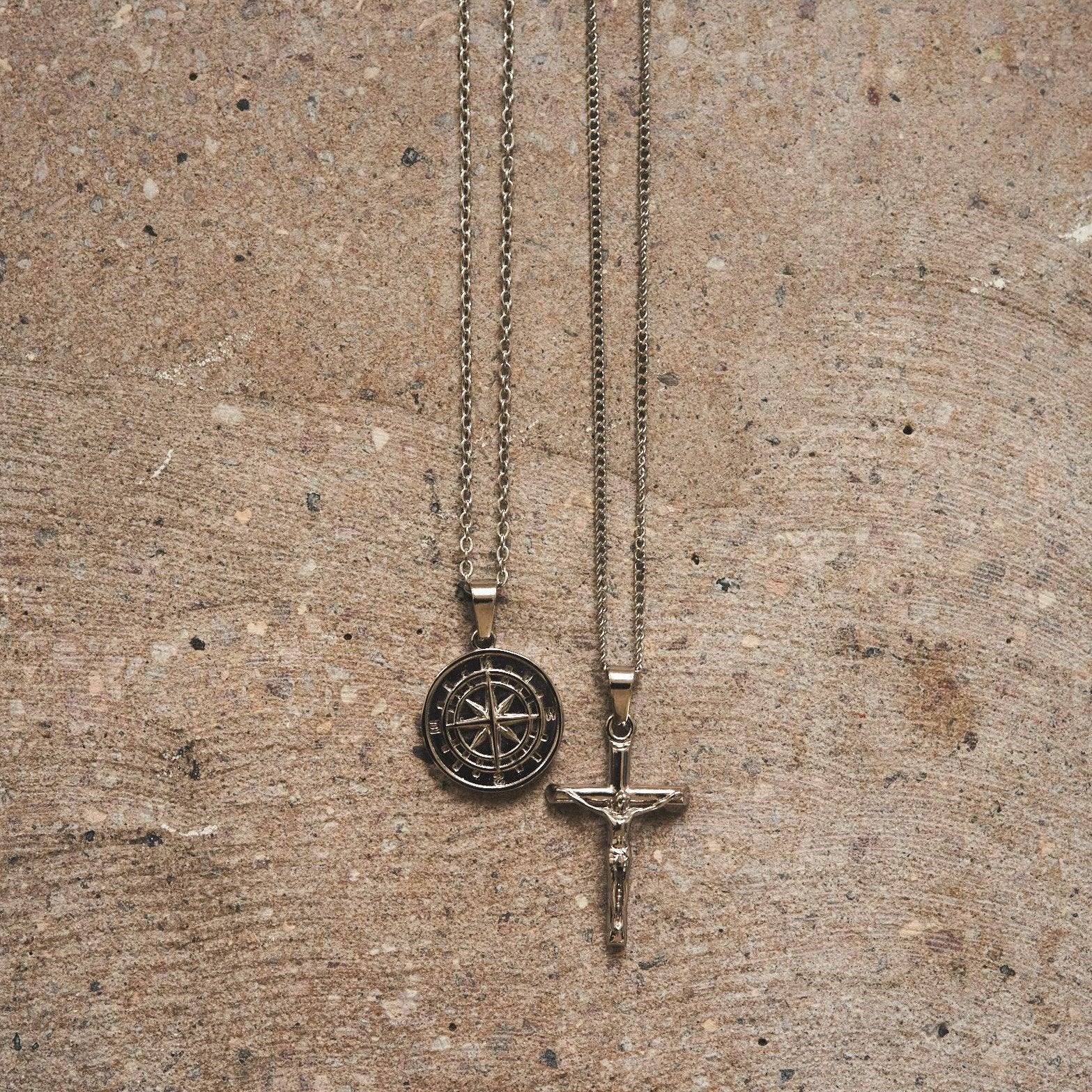 Compass x Crucifix Set (Silver)
