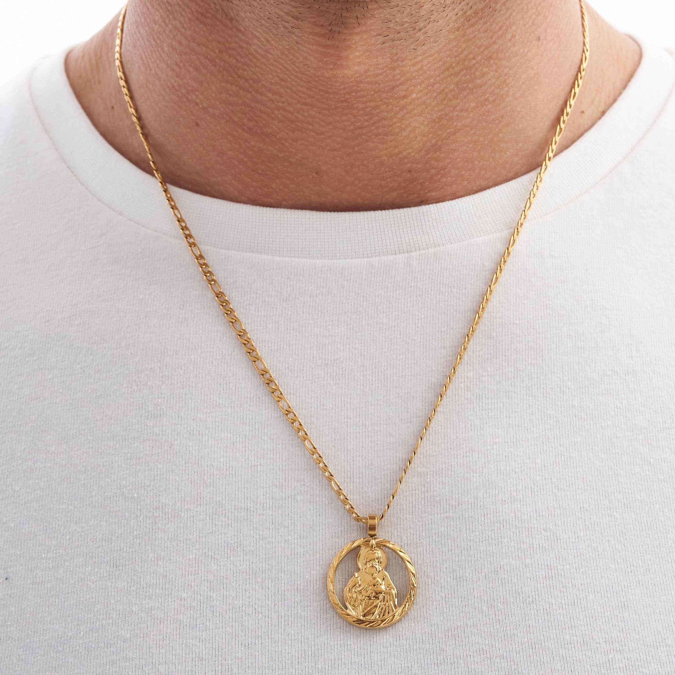 14KT Gold Filled Men's Large Saint Jude Necklace