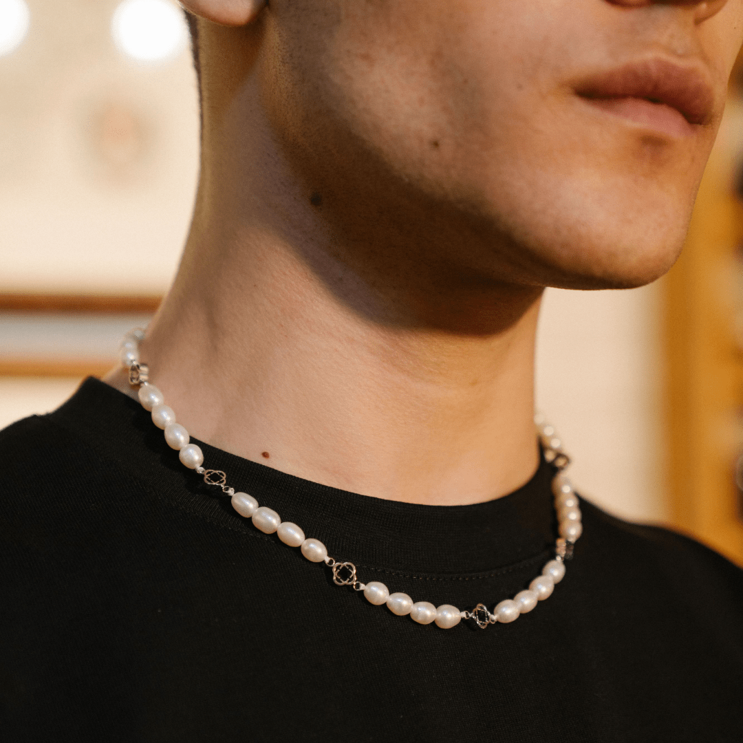 Collana di vere perle di trifoglio (argento)