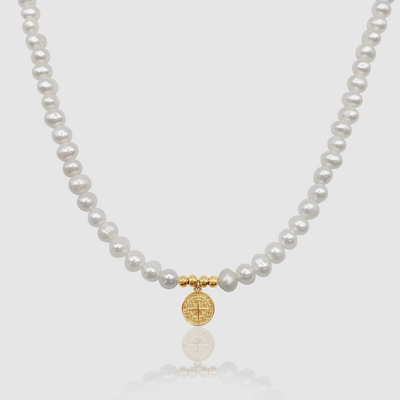 Compass Real Pearl Necklace (Gold)