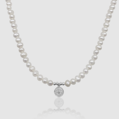 Compass Real Pearl Necklace (Silver)