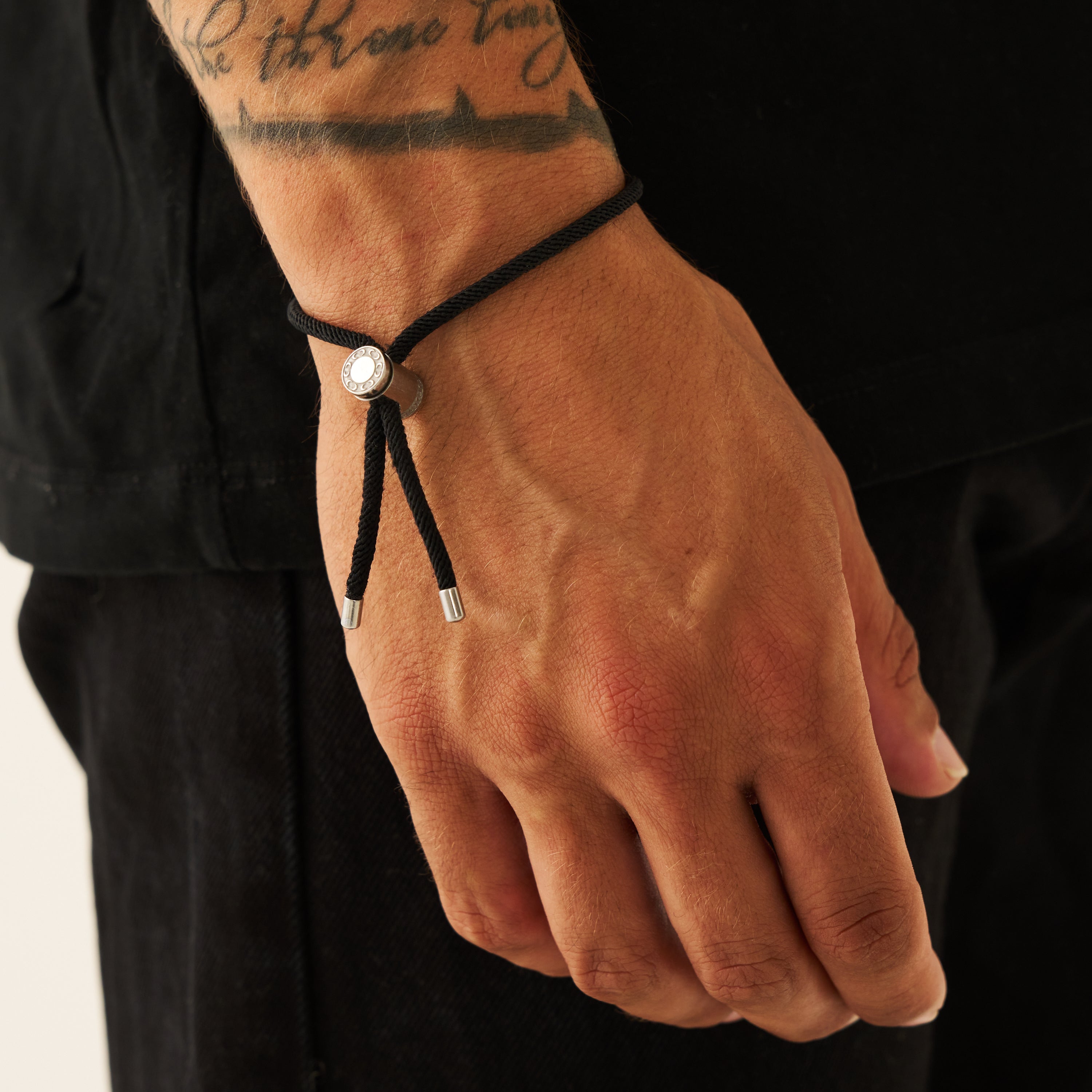 Bracelet Toggle Cordon Noir (Argent)