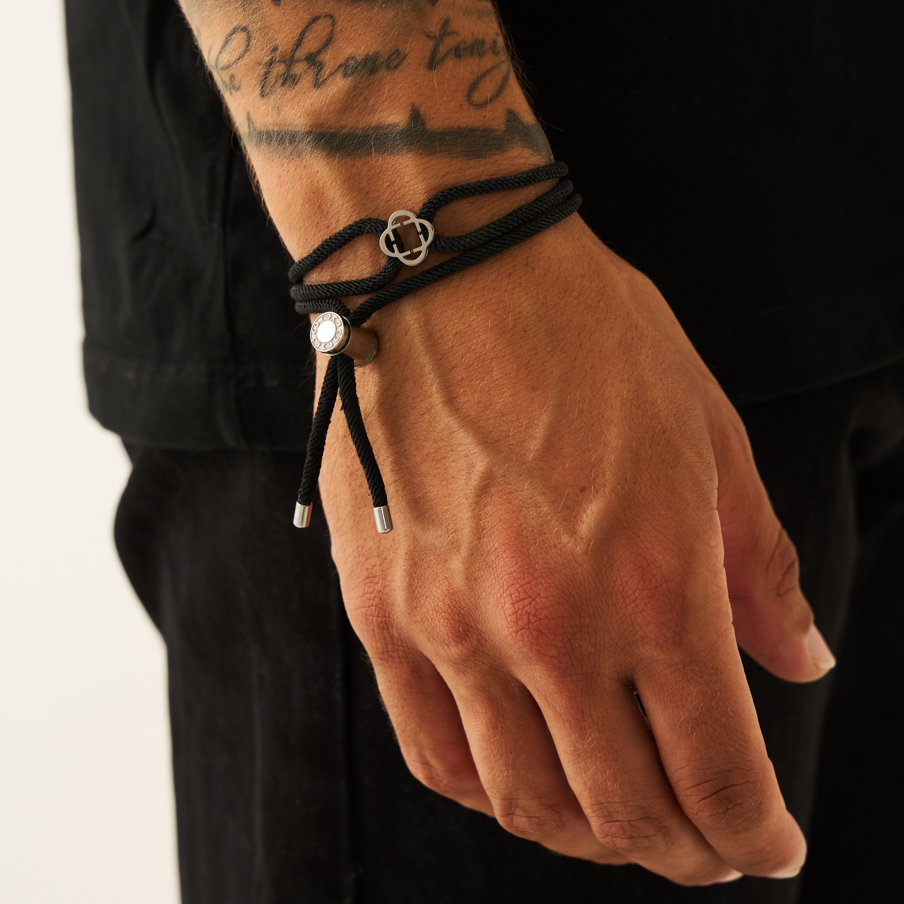 Pulsera de palanca de cord n negro para hombre plata