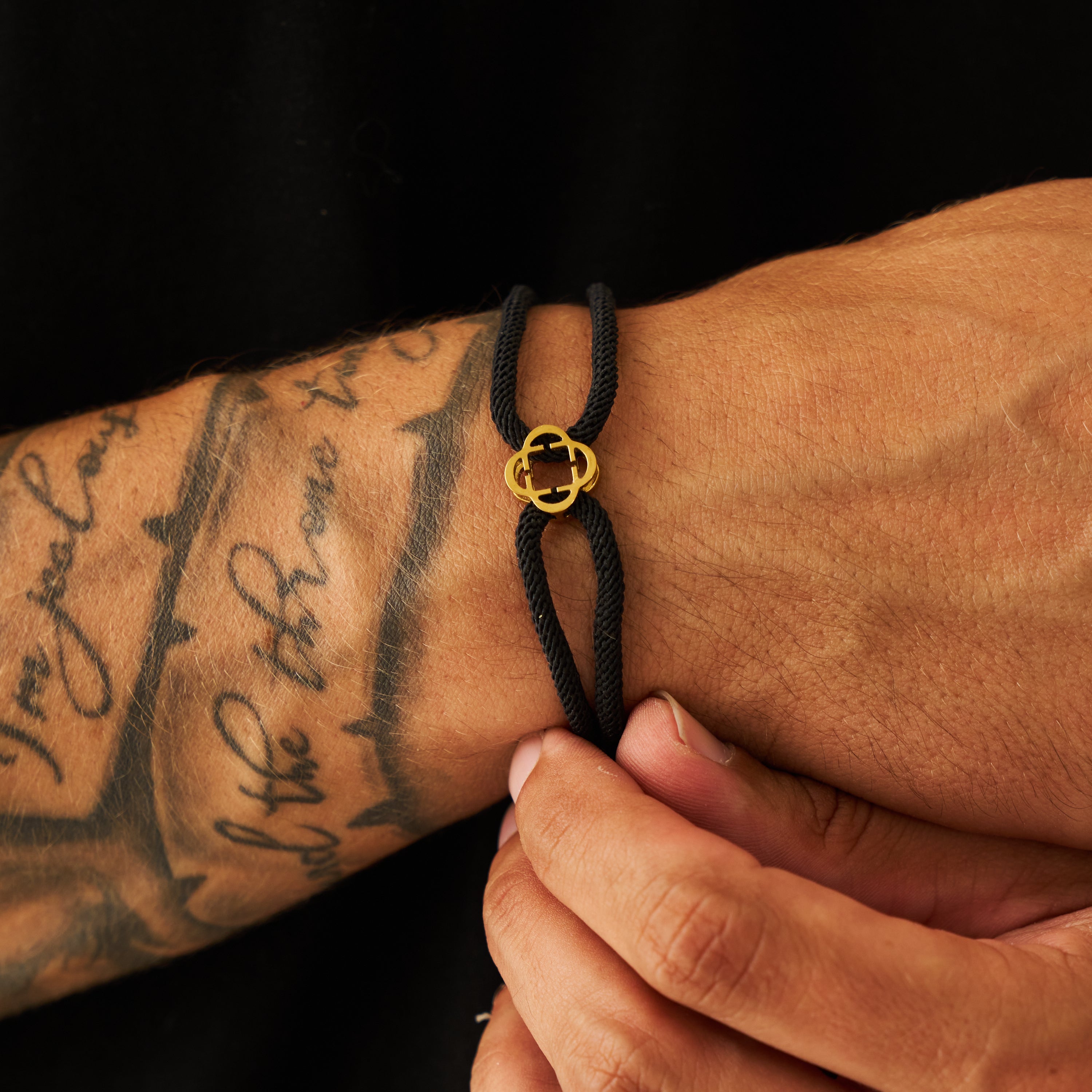 Black Cord String Bracelet for Men Gold