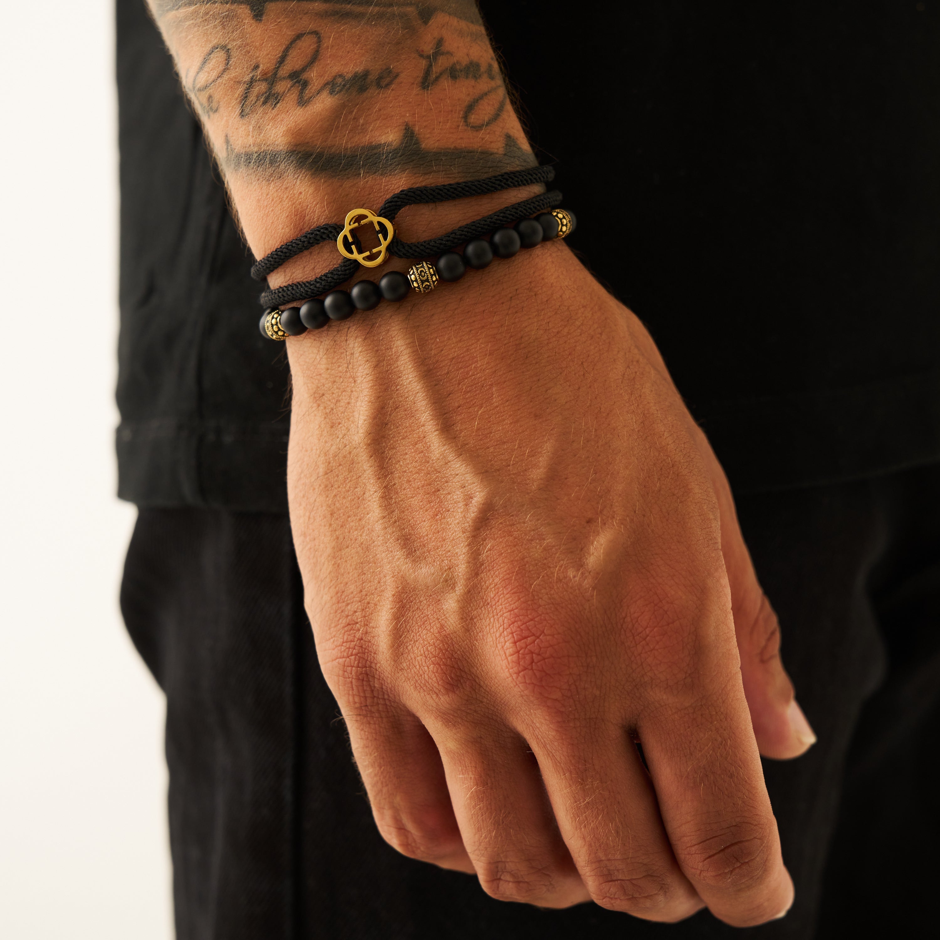 再入荷◆CRAFTD London◆Black Cord Bracelet Black Cord String Bracelet for Men (Gold)