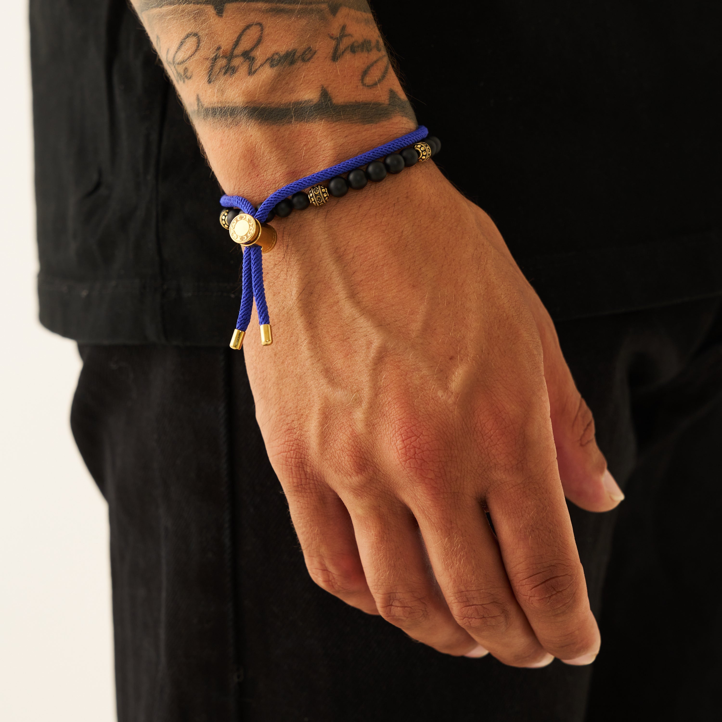 Bracelet à bascule en cordon bleu cobalt (or)