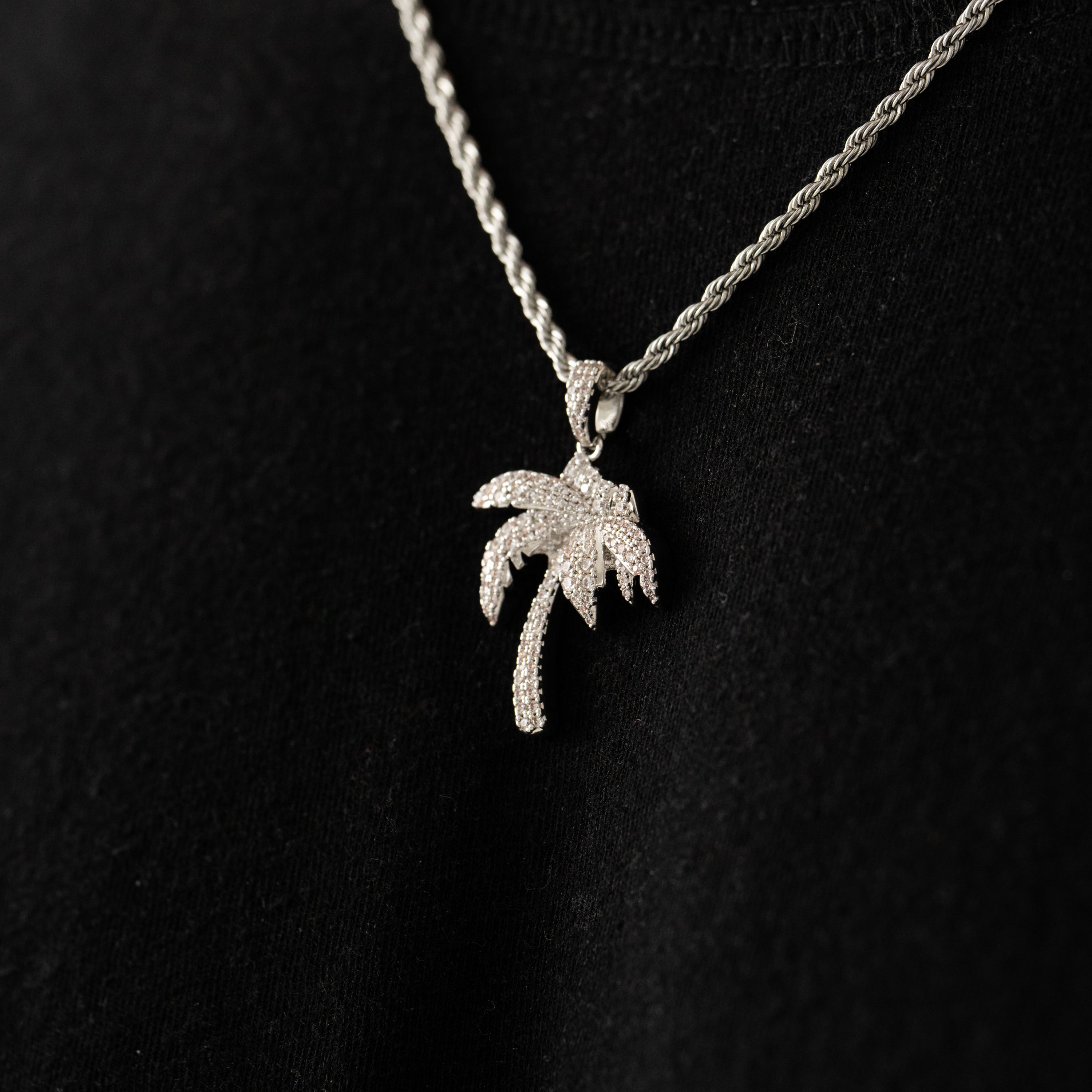 Iced Palm Tree Pendant (Silver)