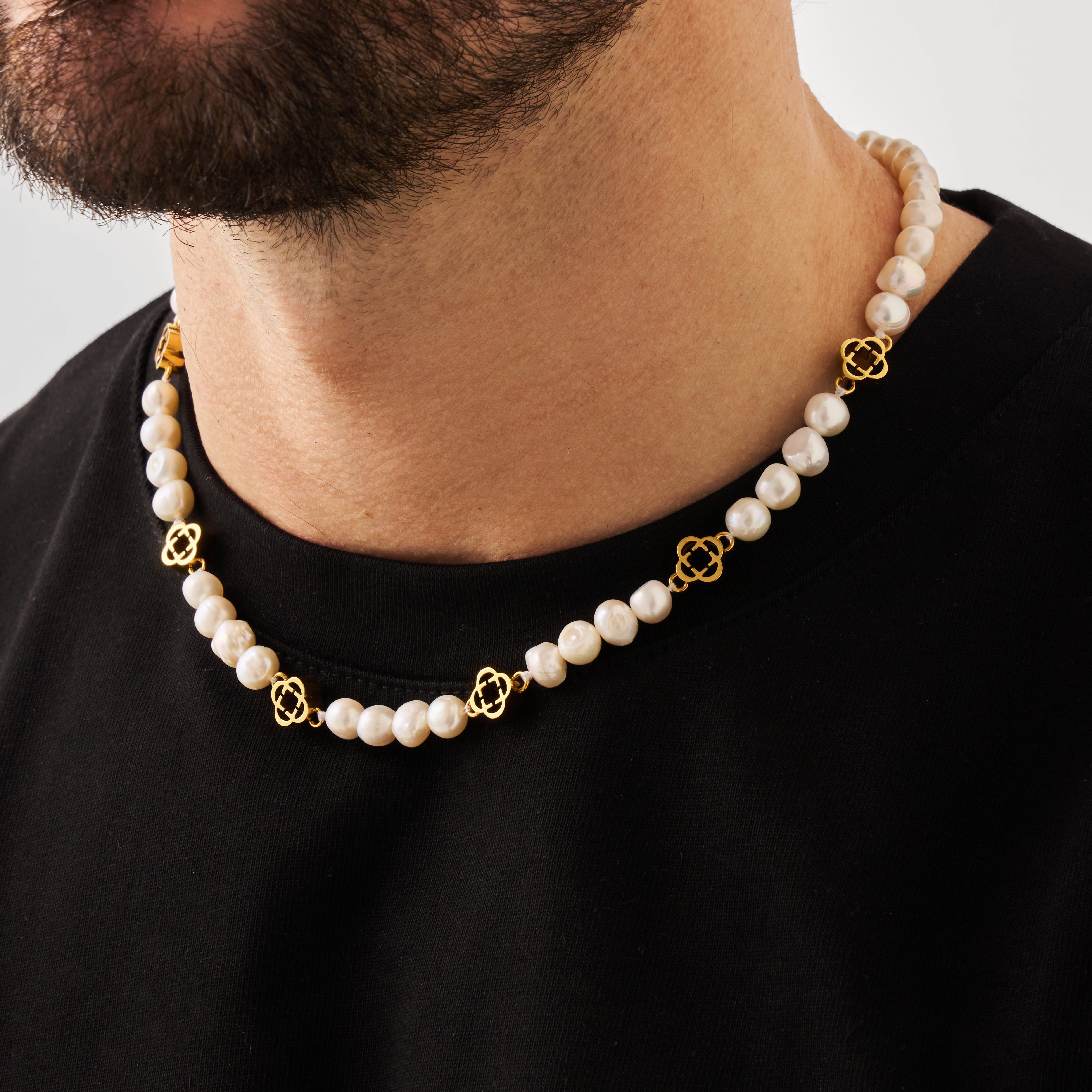 Collier de perles véritables trèfle (or)