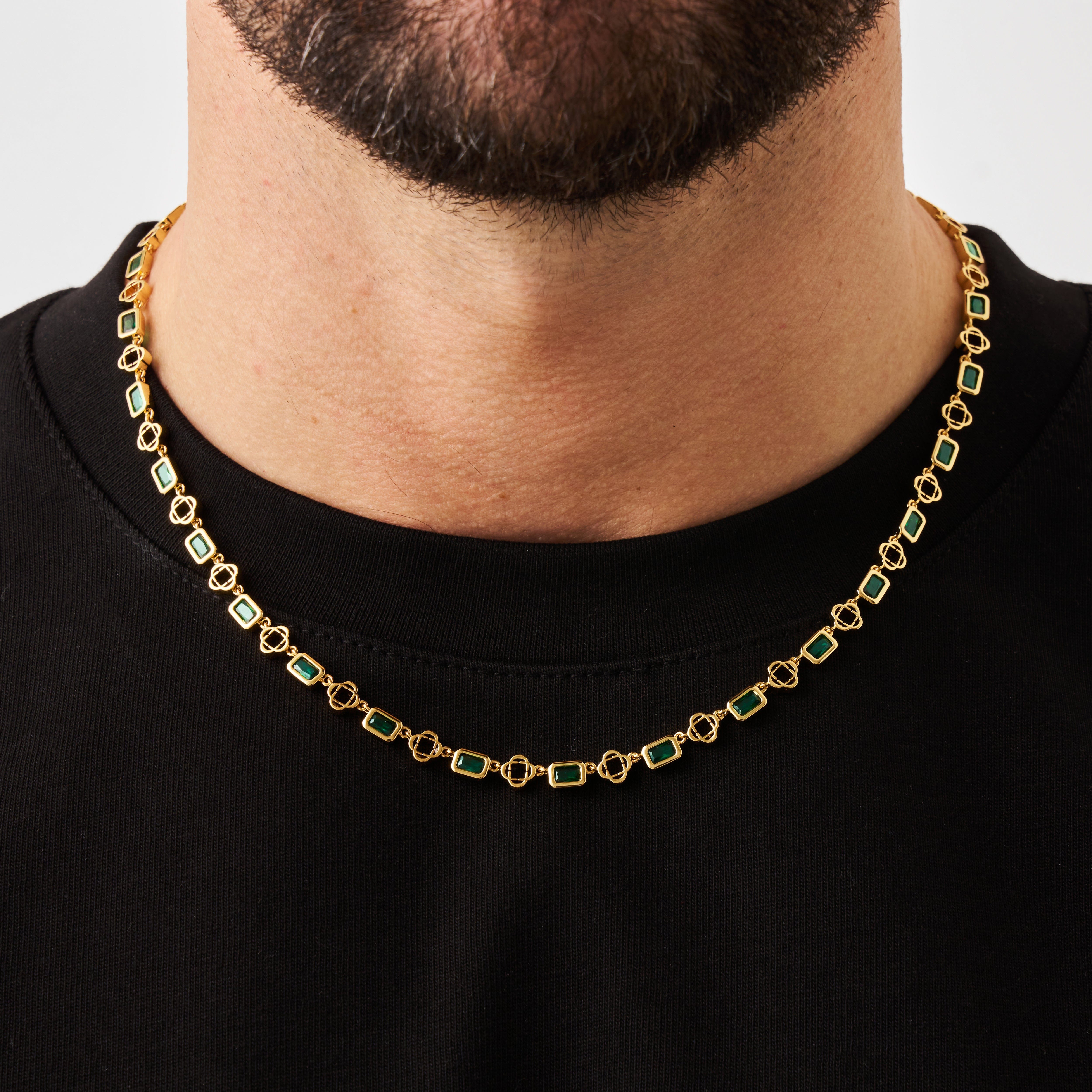 Grüne Edelstein-Klee-Halskette (Gold)