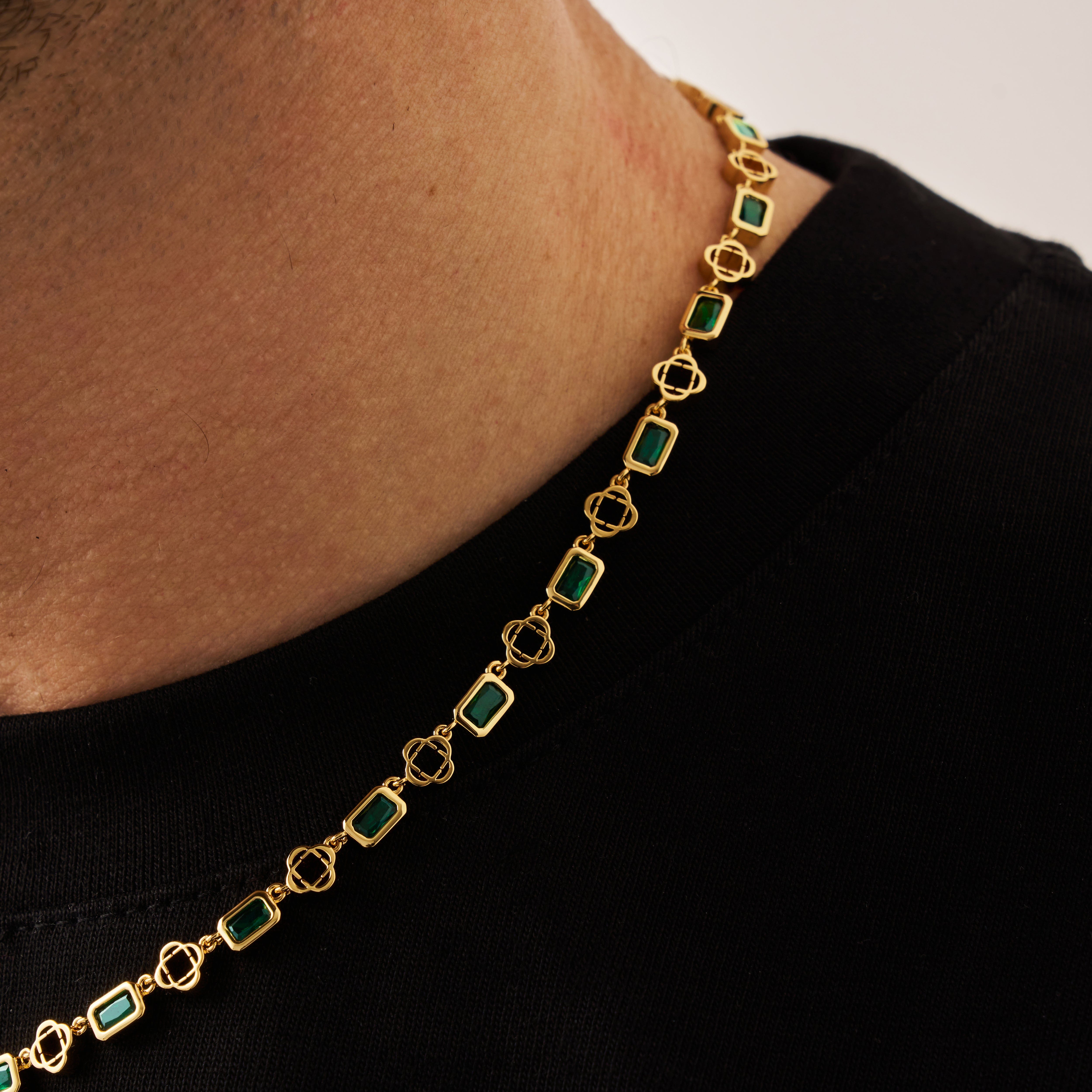 Grüne Edelstein-Klee-Halskette (Gold)
