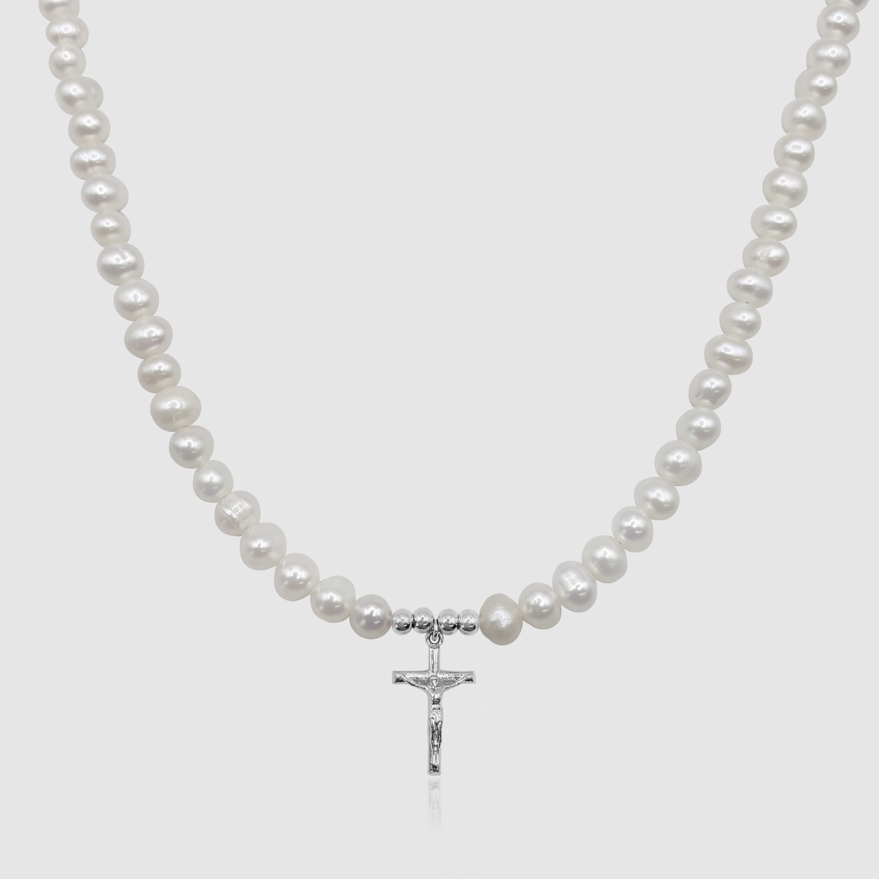 Collier de perles véritables Crucifix (argent)