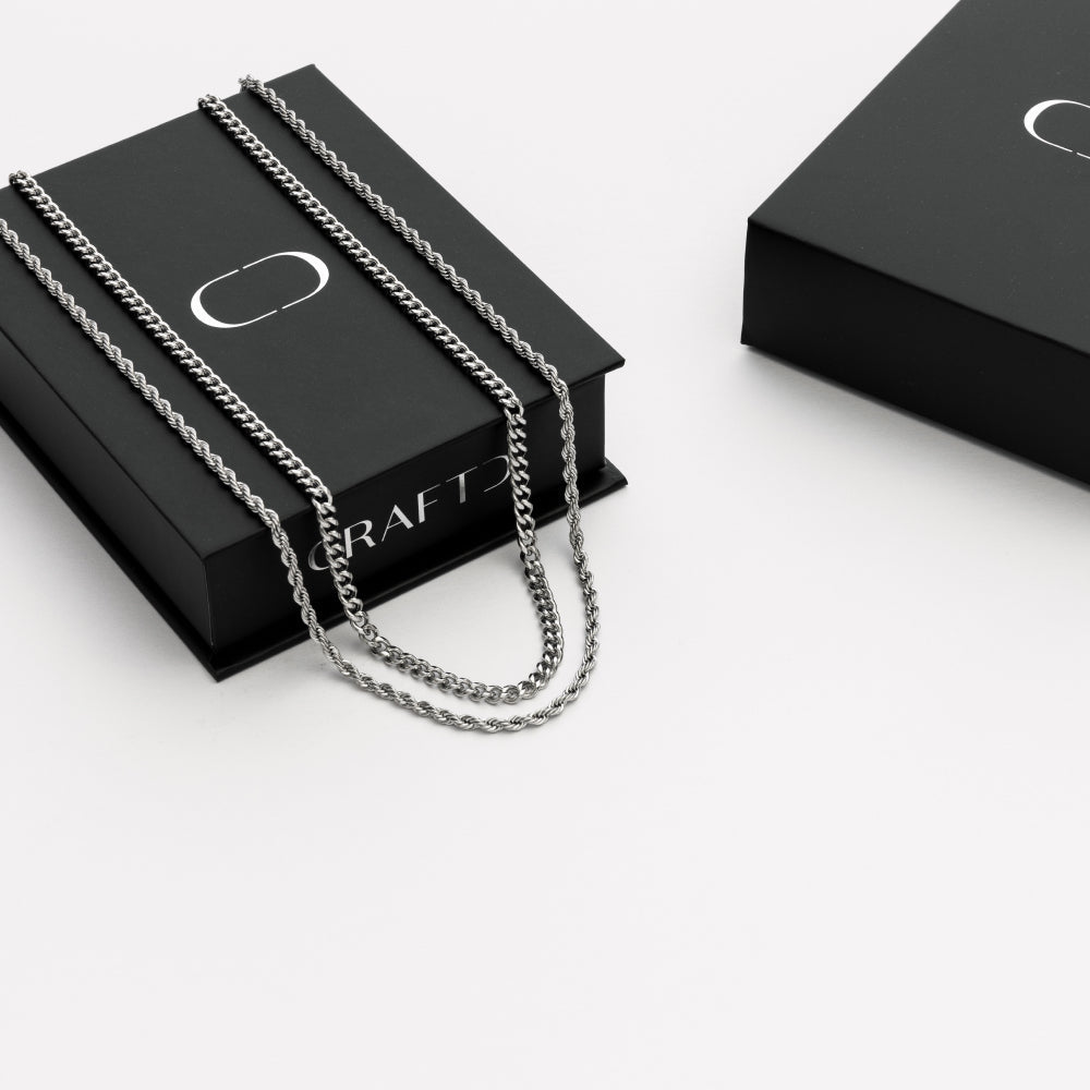 CRAFTDLondon クラフトロンドン CUBAN ＆ ROPE CHAIN GIFT SET Cuban & Rope Chain Gift Set (Silver)